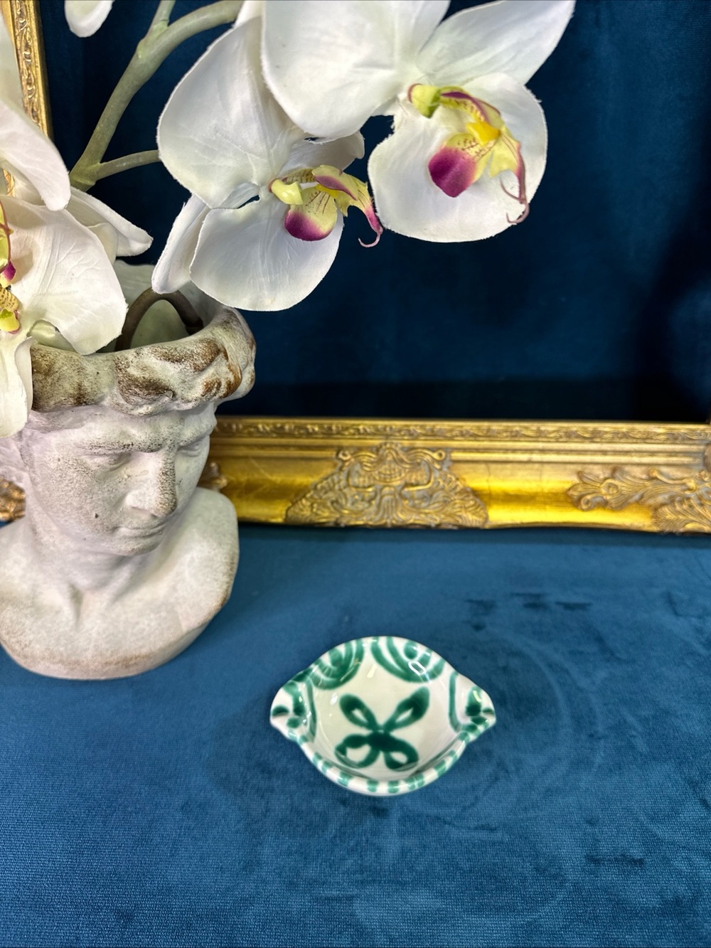 Gmundner Keramik Ashtray Dizzy Green Flame Stripe Austria Ceramic Vintage 3.5”